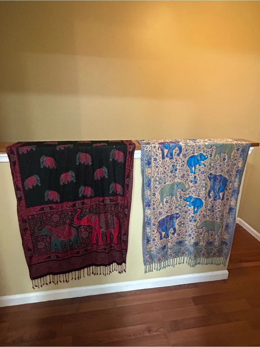 Red and Blue Elephant-Print Decorative Throw Scarves